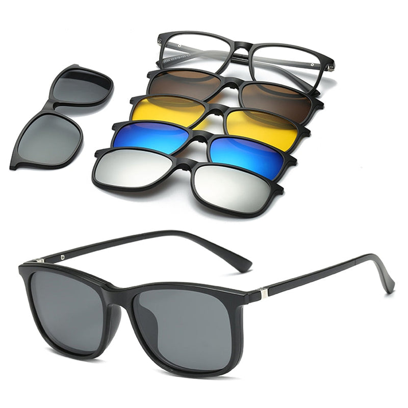 6 In 1 Spectacle Frame Men Women With 5 PCS Clip On Polarized Sunglasses Magnetic Glasses Male Computer Optical
