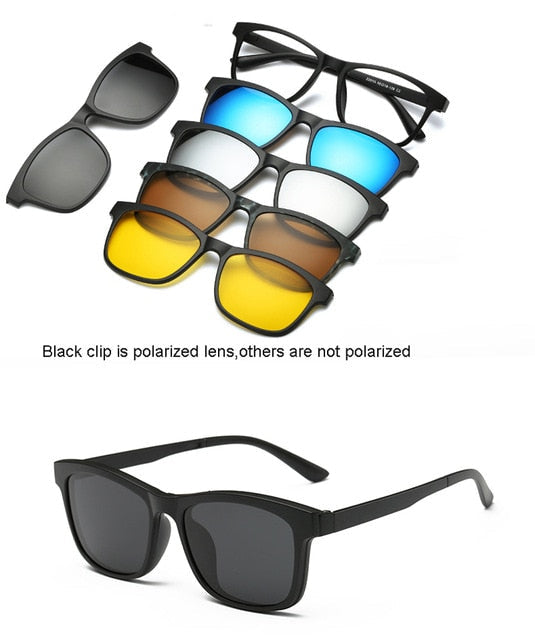 6 In 1 Spectacle Frame Men Women With 5 PCS Clip On Polarized Sunglasses Magnetic Glasses Male Computer Optical